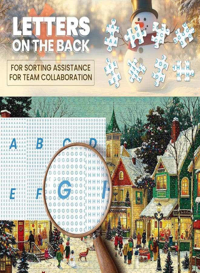 lamplig Christmas Puzzles for Adults 1000 Pieces, Winter Holiday Snow Town, 1000 Piece Puzzle for Adults Seniors, Christmas Vacation Jigsaw Puzzles with Letters on Back, Fun Gifts Decor, 1:1 Poster - Image 3